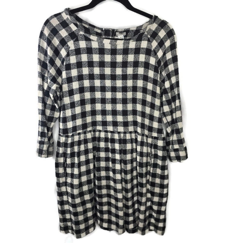 Hoss Intropia Black and Tan Checkered Babydoll Dress Size 38 US Size 6